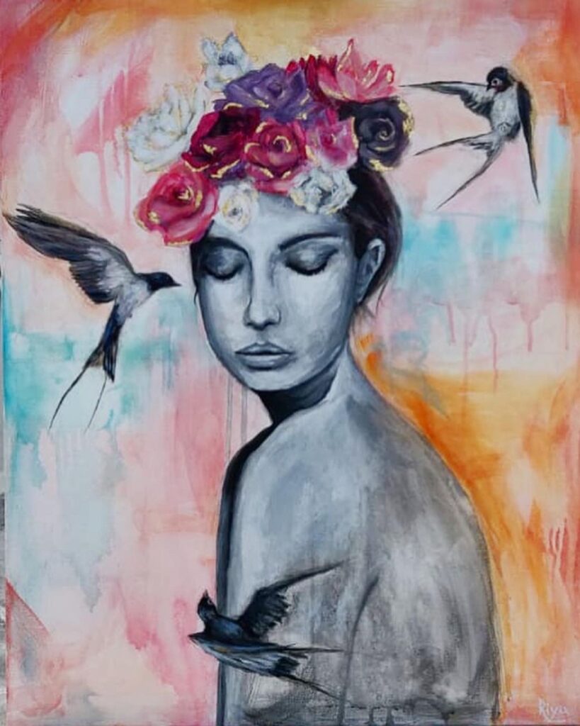 Girl with Birds and Flowers